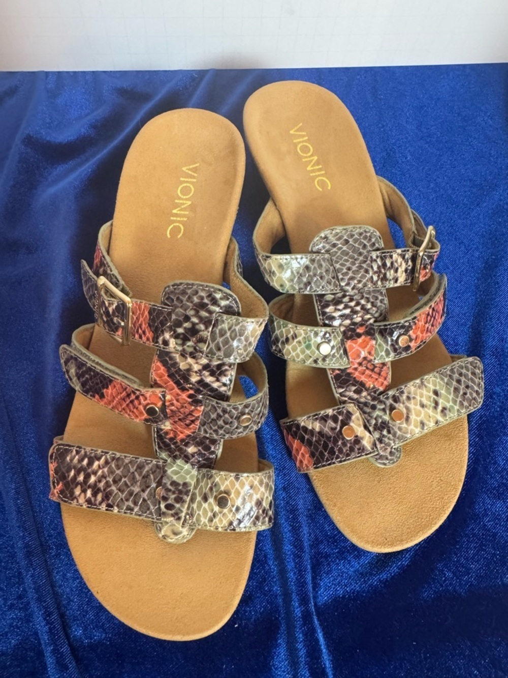 Vionic Radia Women’s Multicolor Snake-Print Adjustable Slide Sandals 6